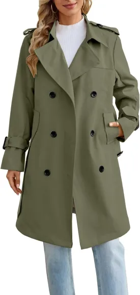 Joe Wenko Women's Waterproof Trench Coat Double Breasted Lapel Rain Coats for Women With Belt