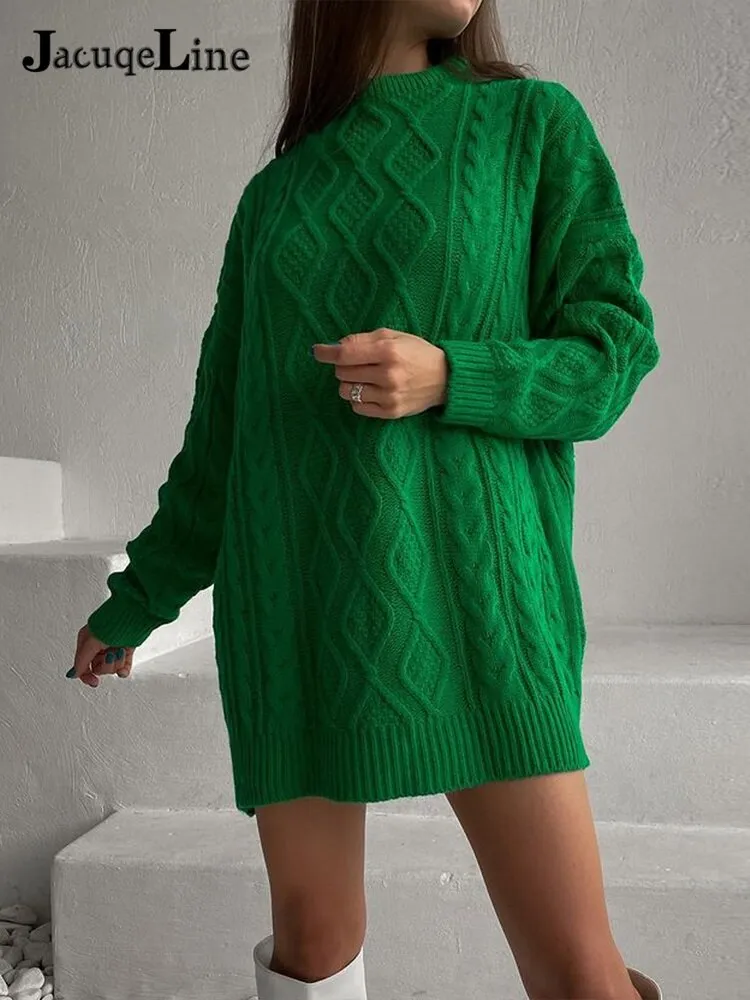 Joskaa hoco dresses Christmas Gift JacuqeLine 2024 Autumn Winter Zipper Mini Knitted Women's Dress Sweater Oversize Long Sleeve Y2K Top Party Woman Clothes Dresses