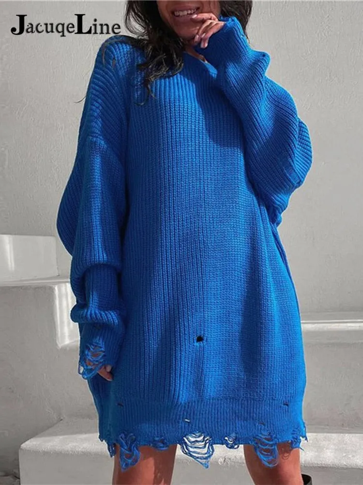 Joskaa hoco dresses Christmas Gift JacuqeLine 2024 Autumn Winter Zipper Mini Knitted Women's Dress Sweater Oversize Long Sleeve Y2K Top Party Woman Clothes Dresses