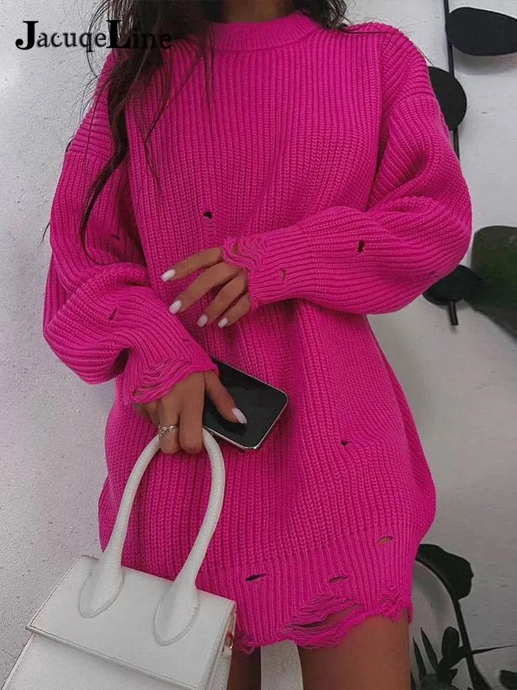 Joskaa hoco dresses Christmas Gift JacuqeLine 2024 Autumn Winter Zipper Mini Knitted Women's Dress Sweater Oversize Long Sleeve Y2K Top Party Woman Clothes Dresses