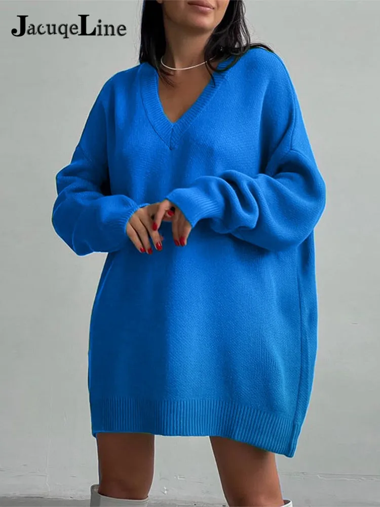 Joskaa hoco dresses Christmas Gift JacuqeLine 2024 Autumn Winter Zipper Mini Knitted Women's Dress Sweater Oversize Long Sleeve Y2K Top Party Woman Clothes Dresses