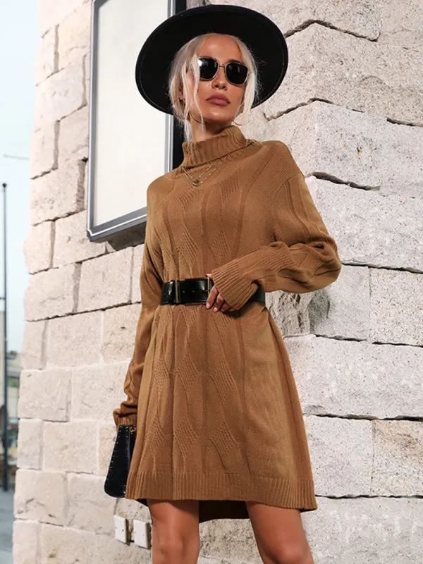 Knitted Sweater Turtle Neck Sweater Dress