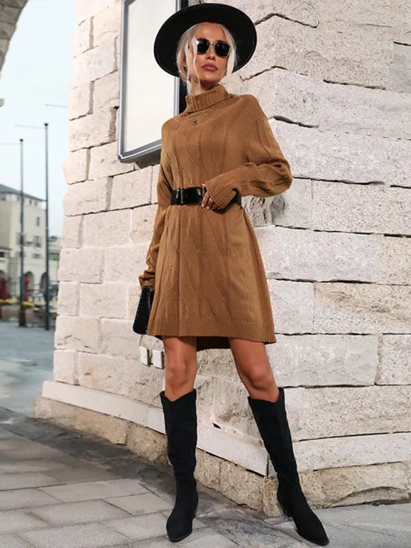 Knitted Sweater Turtle Neck Sweater Dress