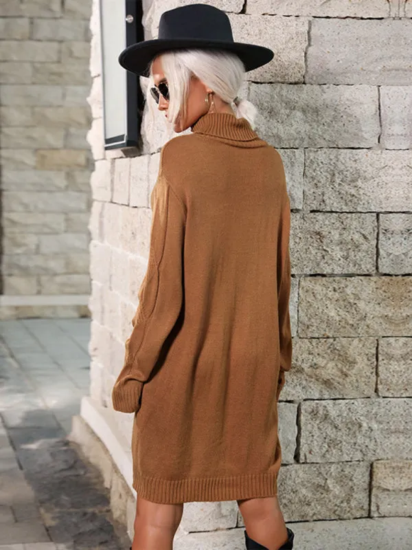 Knitted Sweater Turtle Neck Sweater Dress
