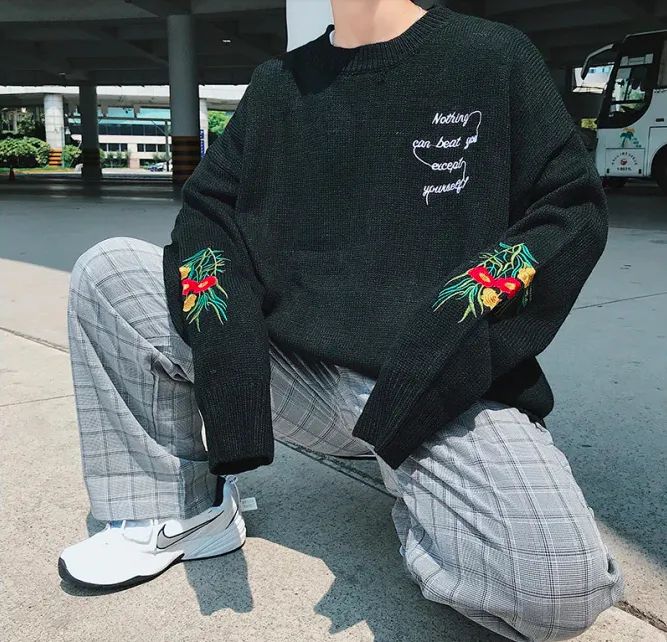 [Korean Style] Flower Embroidery Casual Sweaters