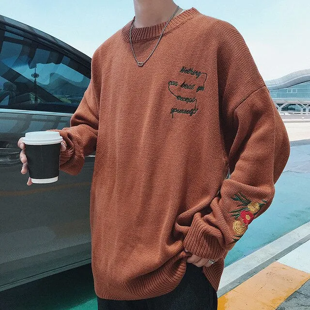 [Korean Style] Flower Embroidery Casual Sweaters