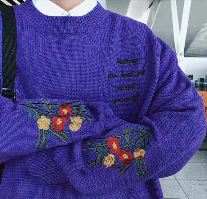 [Korean Style] Flower Embroidery Casual Sweaters