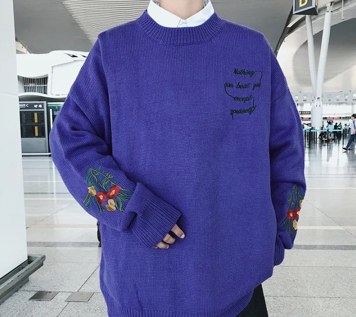 [Korean Style] Flower Embroidery Casual Sweaters