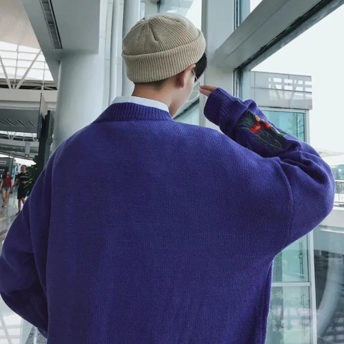 [Korean Style] Flower Embroidery Casual Sweaters