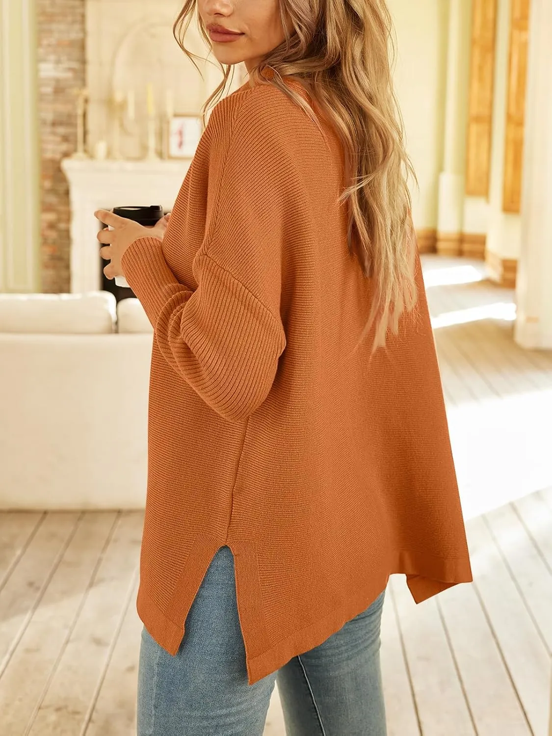 LILLUSORY Women's Mock Turtleneck Sweater Oversized Long Sleeve Casual Knit Pullover Tunic Tops Wear with Leggings