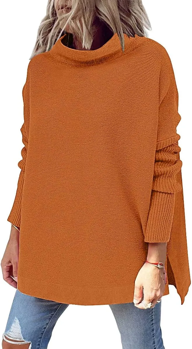 LILLUSORY Women's Mock Turtleneck Sweater Oversized Long Sleeve Casual Knit Pullover Tunic Tops Wear with Leggings