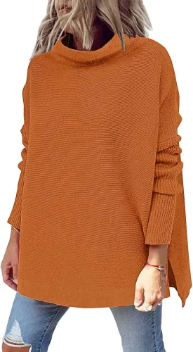 LILLUSORY Women's Mock Turtleneck Sweater Oversized Long Sleeve Casual Knit Pullover Tunic Tops Wear with Leggings