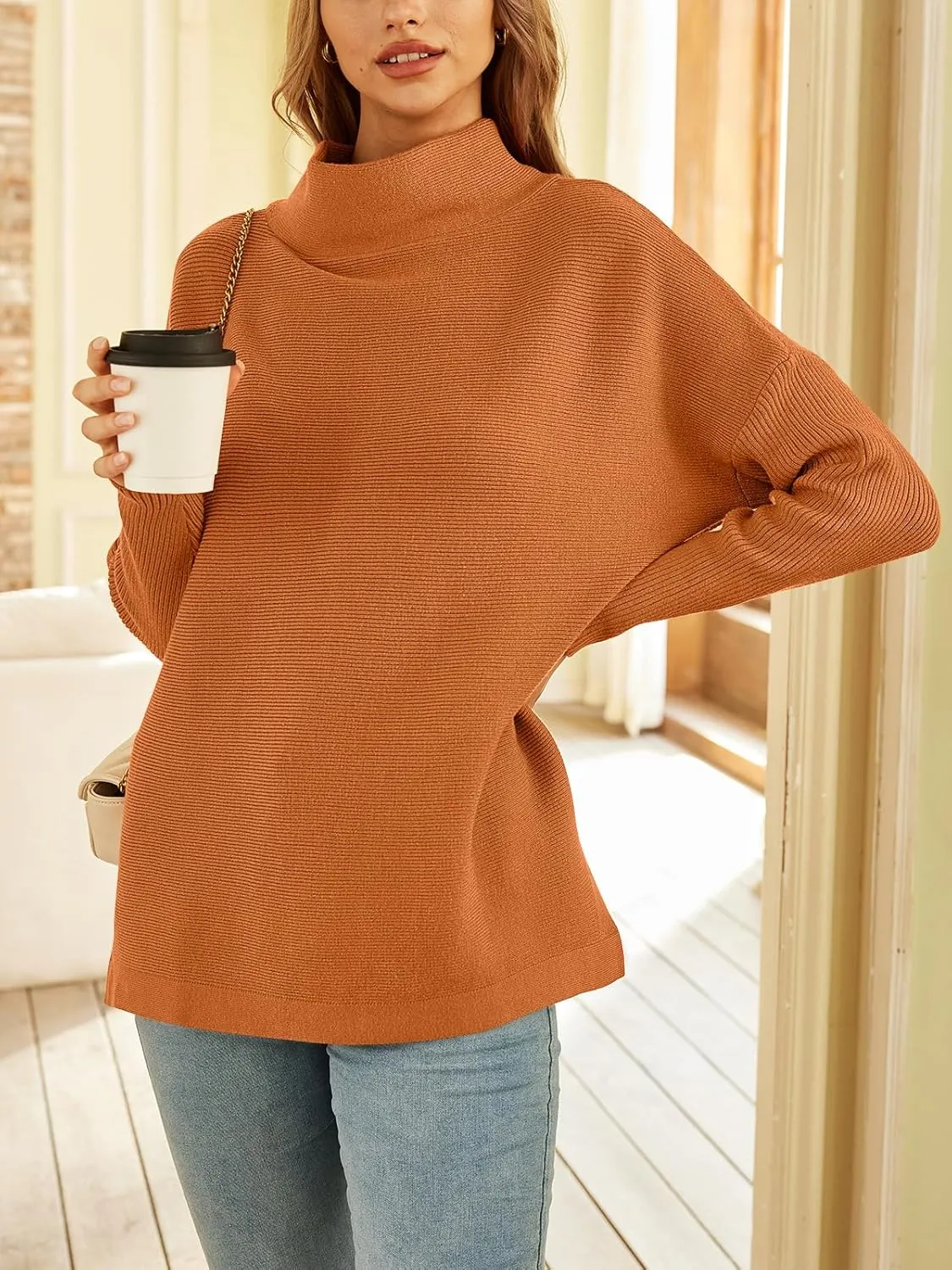 LILLUSORY Women's Mock Turtleneck Sweater Oversized Long Sleeve Casual Knit Pullover Tunic Tops Wear with Leggings