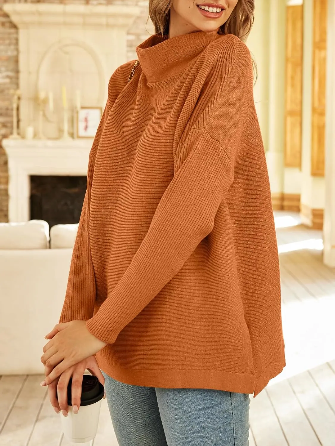 LILLUSORY Women's Mock Turtleneck Sweater Oversized Long Sleeve Casual Knit Pullover Tunic Tops Wear with Leggings