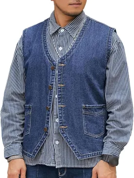 Men's Casual Oversized Denim Vest Double Pocket Sleeveless Jean Men Jacket Big & Tall Outdoor Work Vests