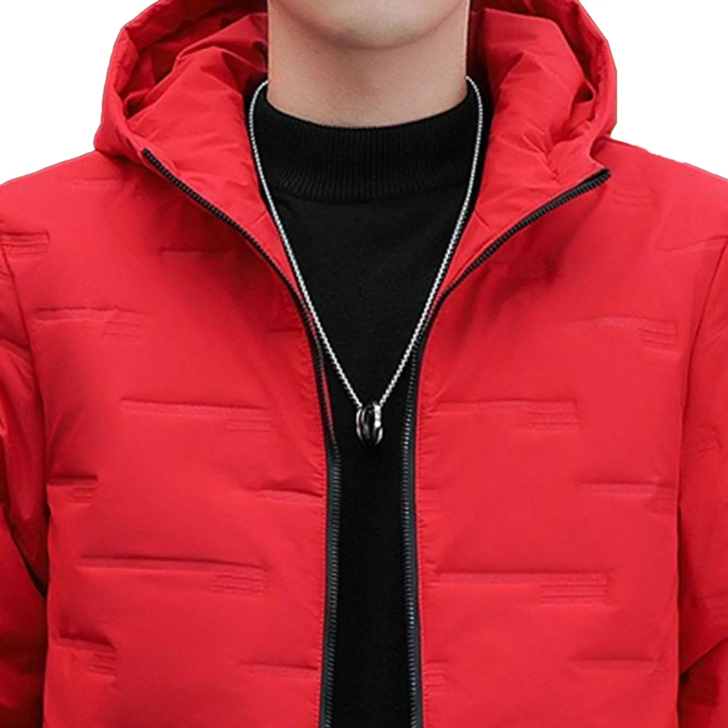 Mens Hooded Bomber Jacket Full Zip Lightweight Casual Windbreaker Windproof Quilted Jacket Warm Winter Padded Coats