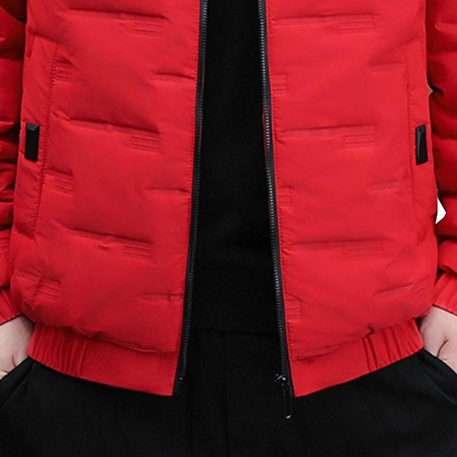 Mens Hooded Bomber Jacket Full Zip Lightweight Casual Windbreaker Windproof Quilted Jacket Warm Winter Padded Coats