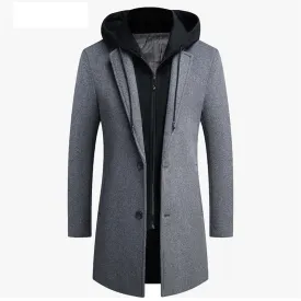 Men's Hooded Wool Scarf Collar Cotton Trench Coat