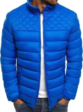 Mens Stand Collar Bomber Jackets Diamond Quilted Jacket Rib Varsity Coat Windproof Winter Warm Padded Coats Outwear