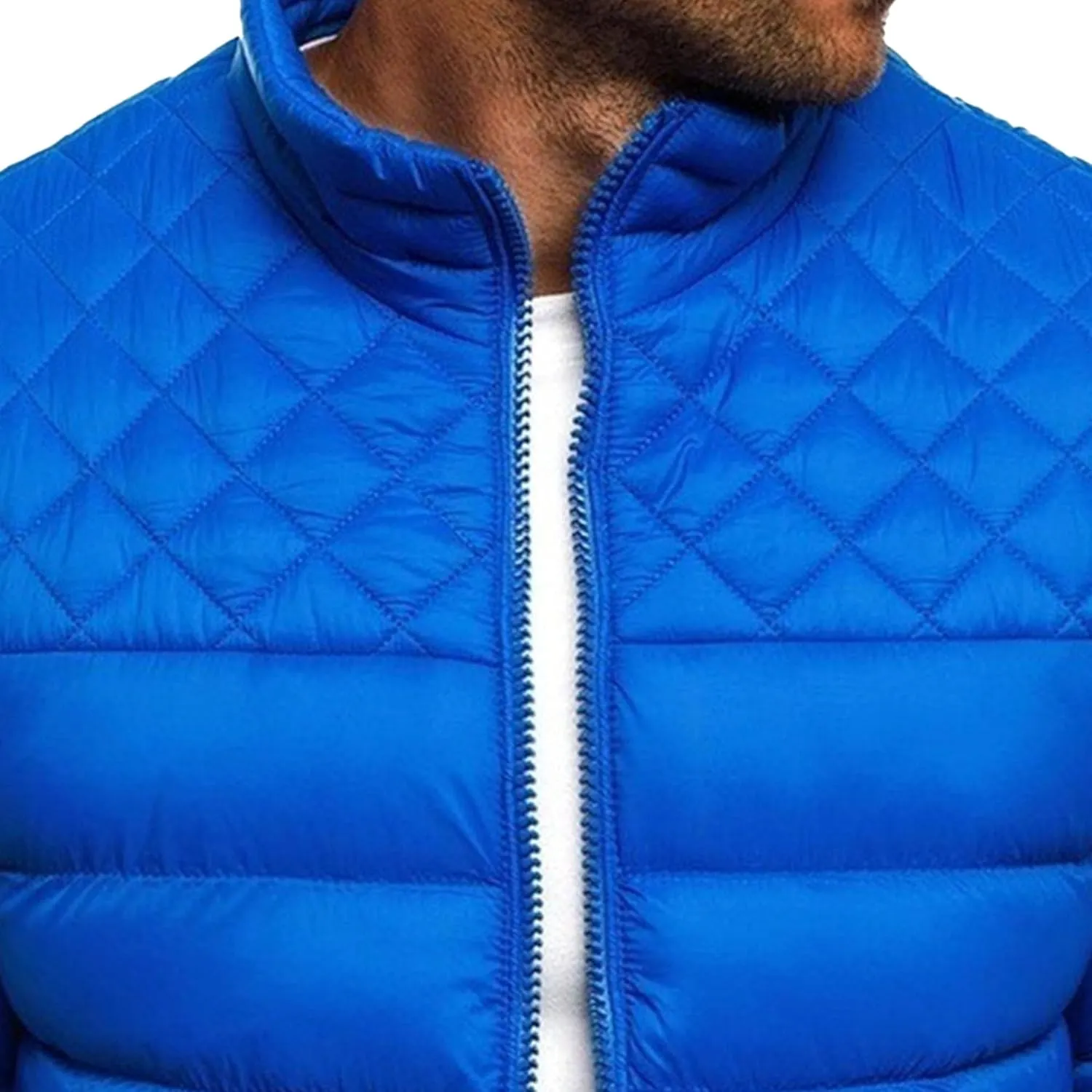 Mens Stand Collar Bomber Jackets Diamond Quilted Jacket Rib Varsity Coat Windproof Winter Warm Padded Coats Outwear