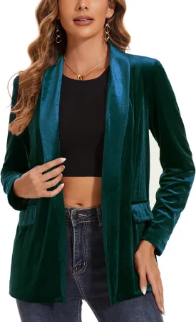 MINTLIMIT Women's Velvet Blazer Lightweight Long Sleeve Jacket Shawl Lapel Open Front Casual Blazers with Pockets
