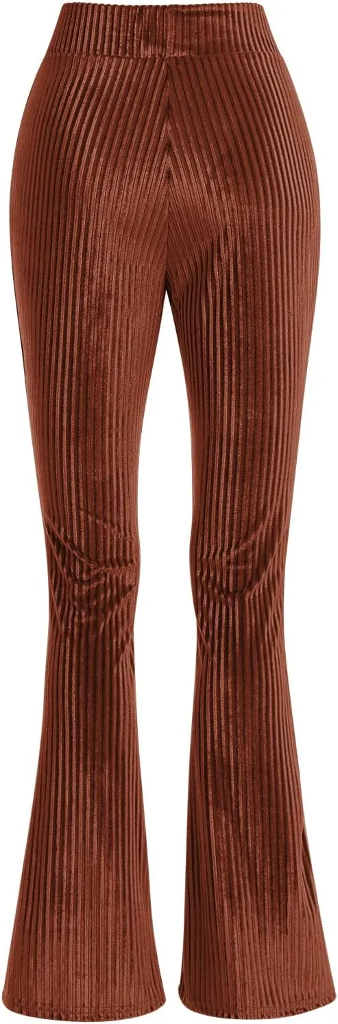 ODIZLI Women Velvet High Waisted Wide Leg Palazzo Flare Pants Solid Long Trousers