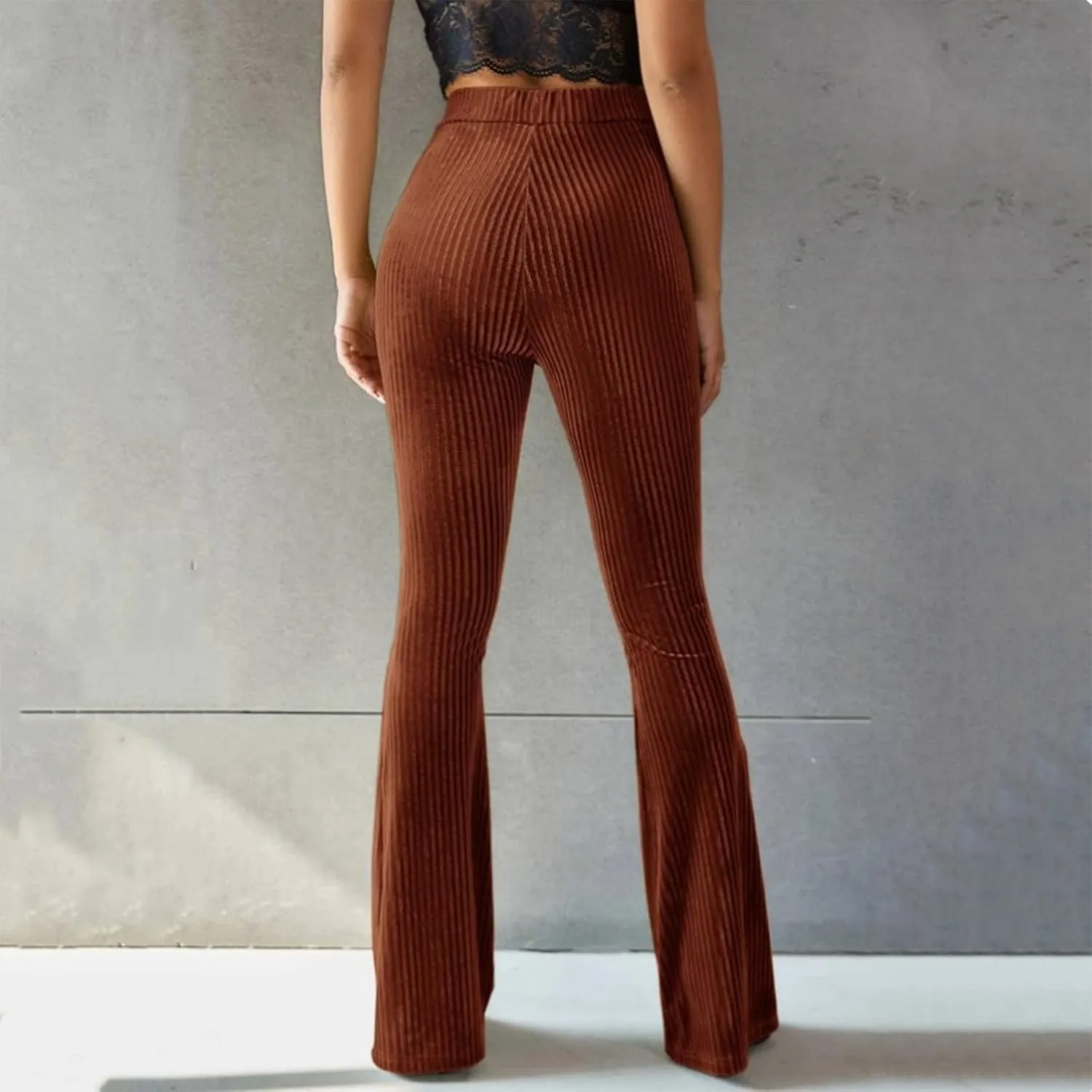 ODIZLI Women Velvet High Waisted Wide Leg Palazzo Flare Pants Solid Long Trousers