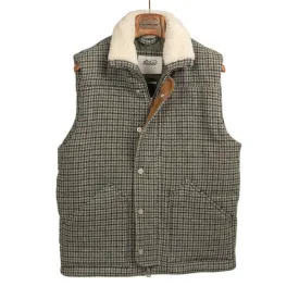 Oscar padded vest in lambswool grey and olive houndstooth wool