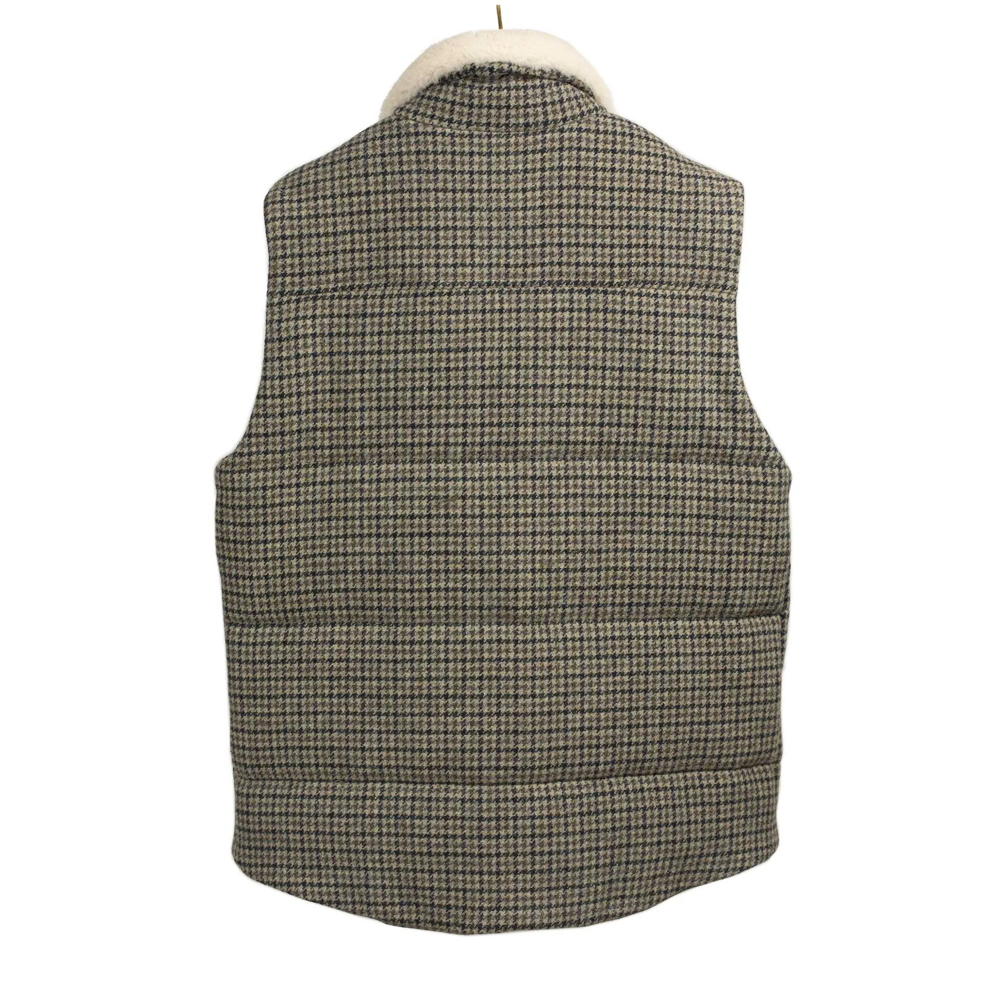 Oscar padded vest in lambswool grey and olive houndstooth wool