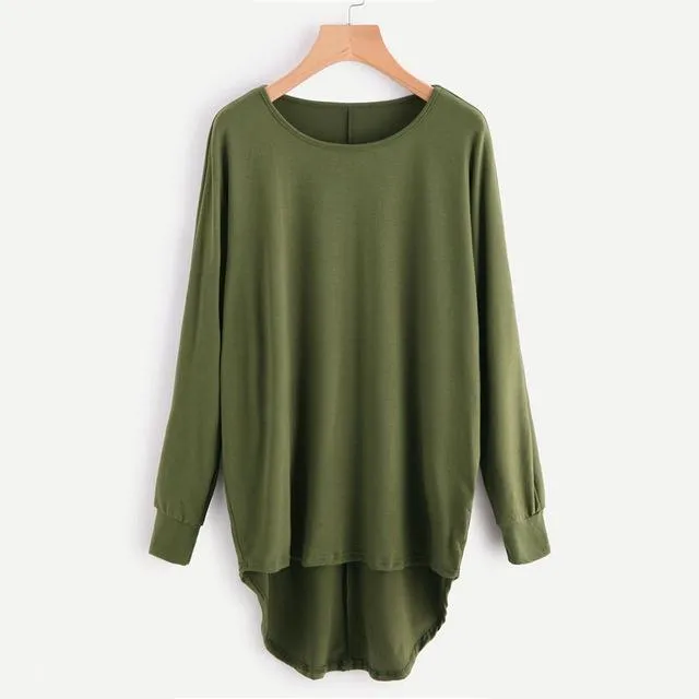 Oversized Batwing Green Round Neck Pullovers Sweatshirt