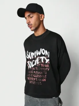 Oversized Fit Sweatshirt With Text Graphic Print