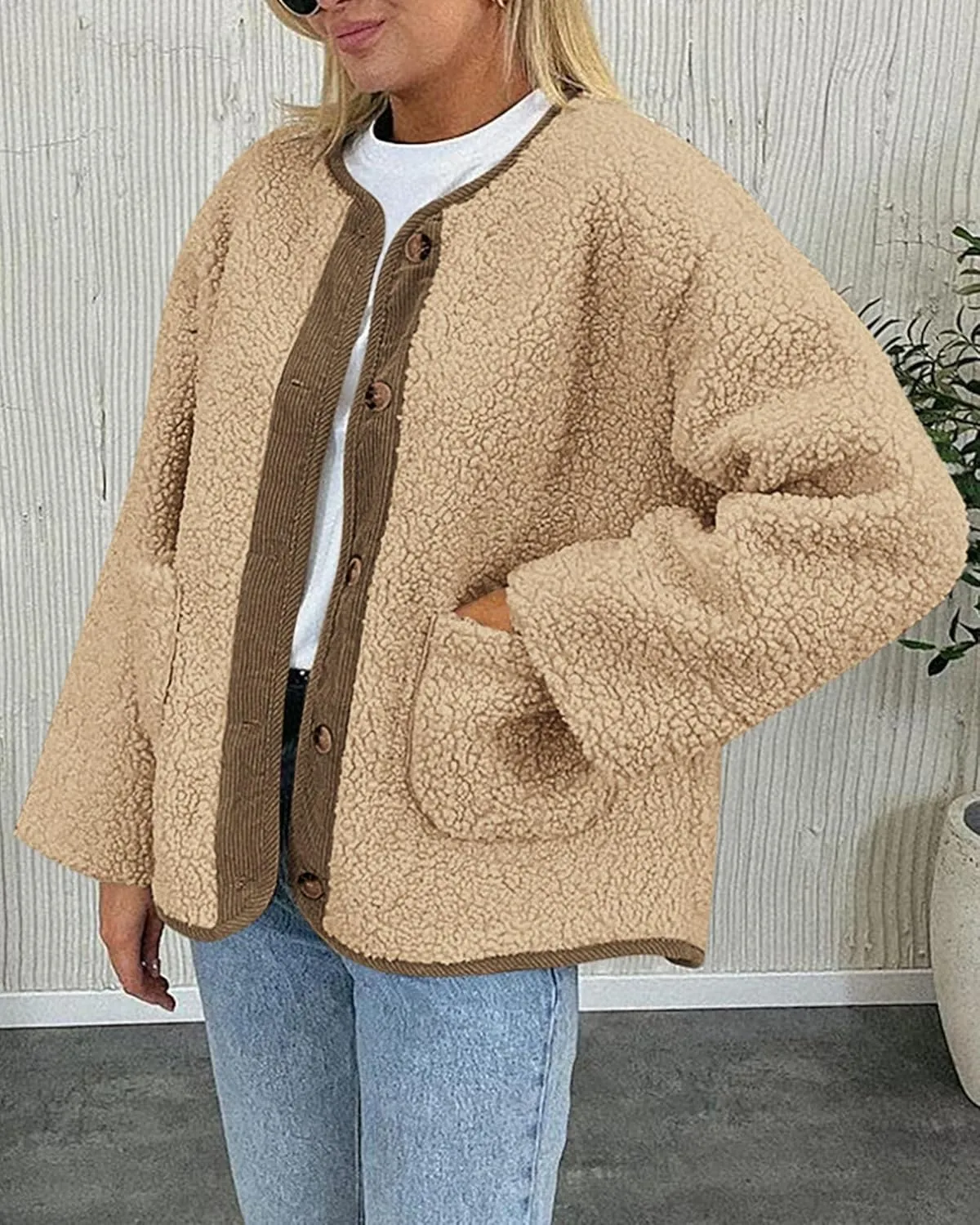 PRETTYGARDEN Women's Warm Winter Coats Casual Long Sleeve Button up Fuzzy Sherpa Fleece Jackets Outerwear