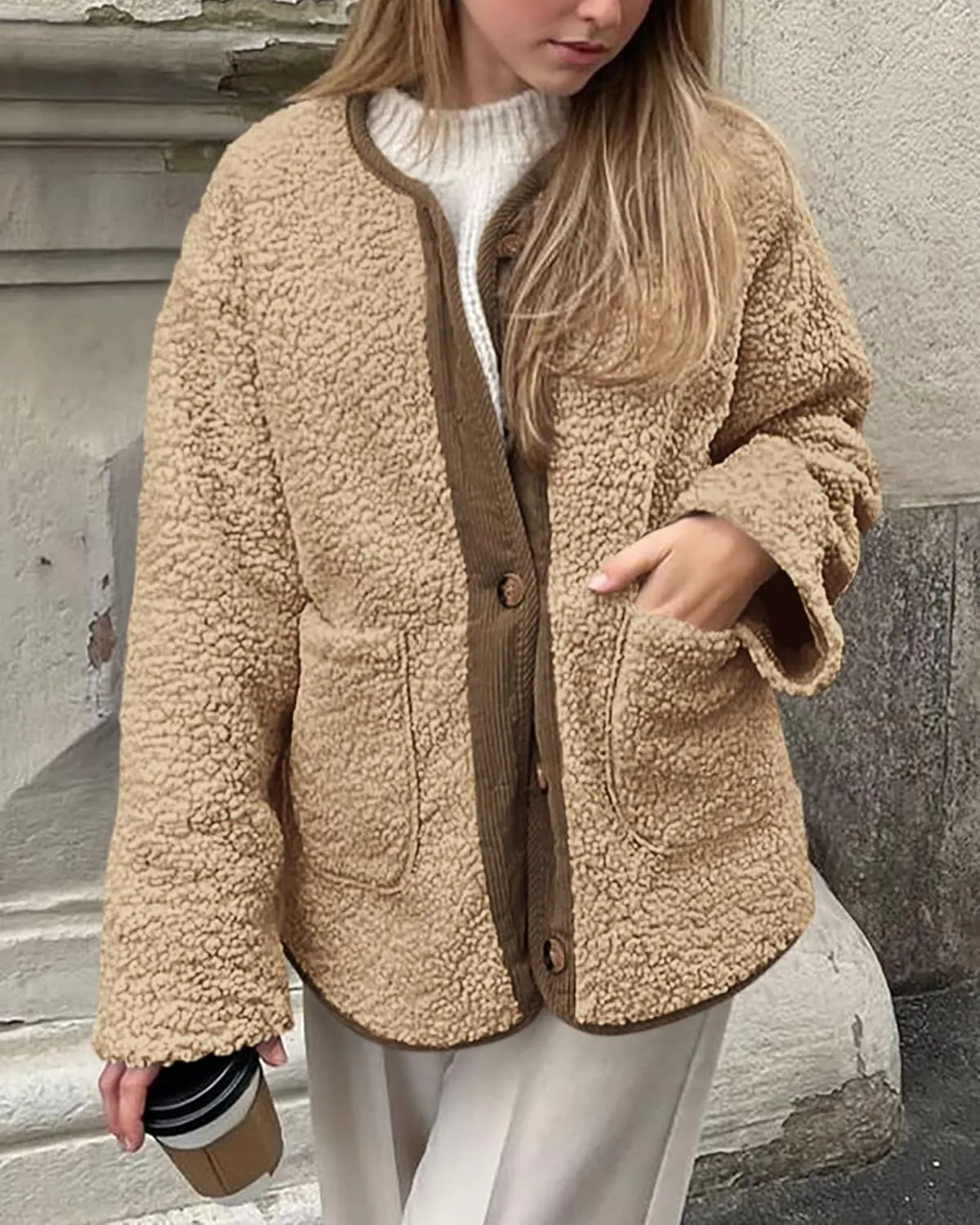 PRETTYGARDEN Women's Warm Winter Coats Casual Long Sleeve Button up Fuzzy Sherpa Fleece Jackets Outerwear
