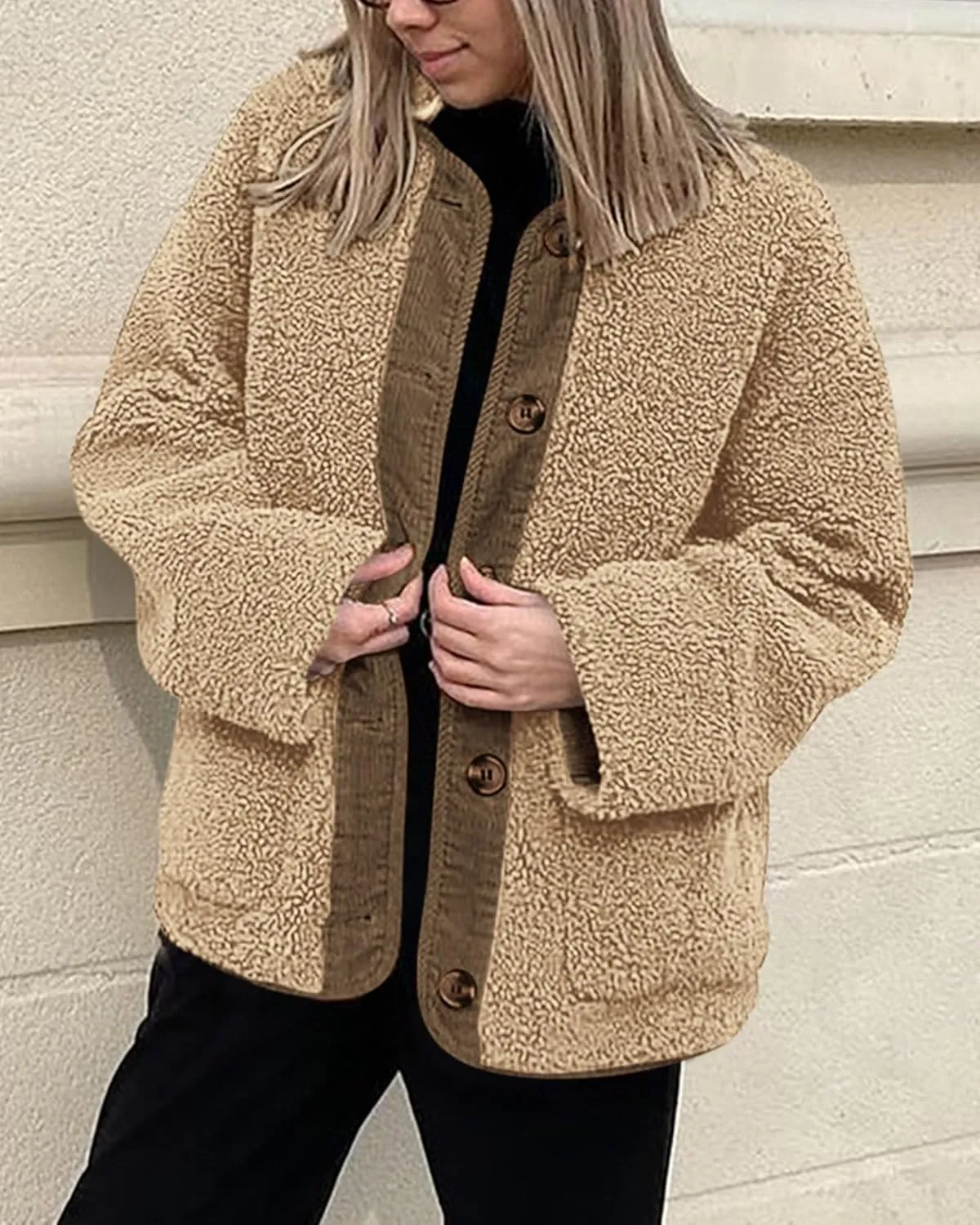 PRETTYGARDEN Women's Warm Winter Coats Casual Long Sleeve Button up Fuzzy Sherpa Fleece Jackets Outerwear