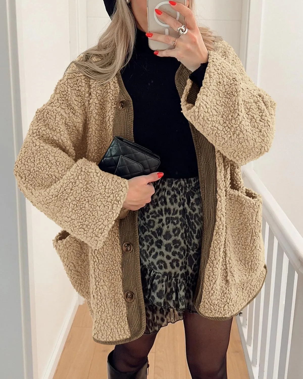 PRETTYGARDEN Women's Warm Winter Coats Casual Long Sleeve Button up Fuzzy Sherpa Fleece Jackets Outerwear