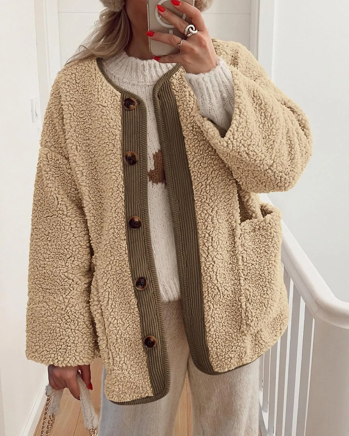 PRETTYGARDEN Women's Warm Winter Coats Casual Long Sleeve Button up Fuzzy Sherpa Fleece Jackets Outerwear