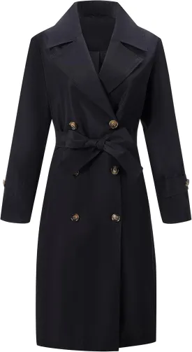 RISISSIDA Women Trench Coats, Water Resistant Double Breasted Long Jacket Belted