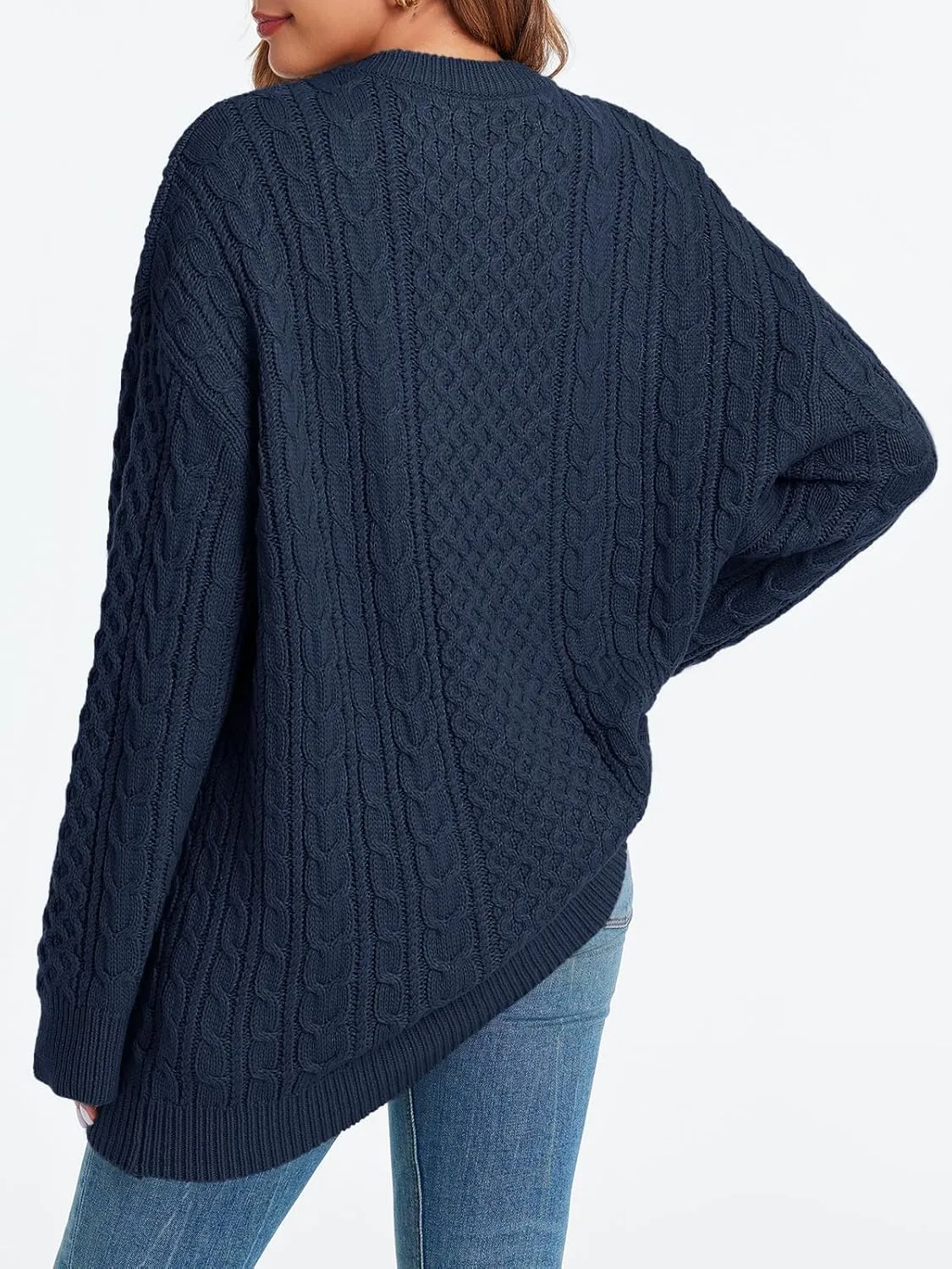 Saodimallsu Womens Oversized Sweaters Chunky Cable Knit Crewneck Long Sleeve Loose Tunic Sweater Tops