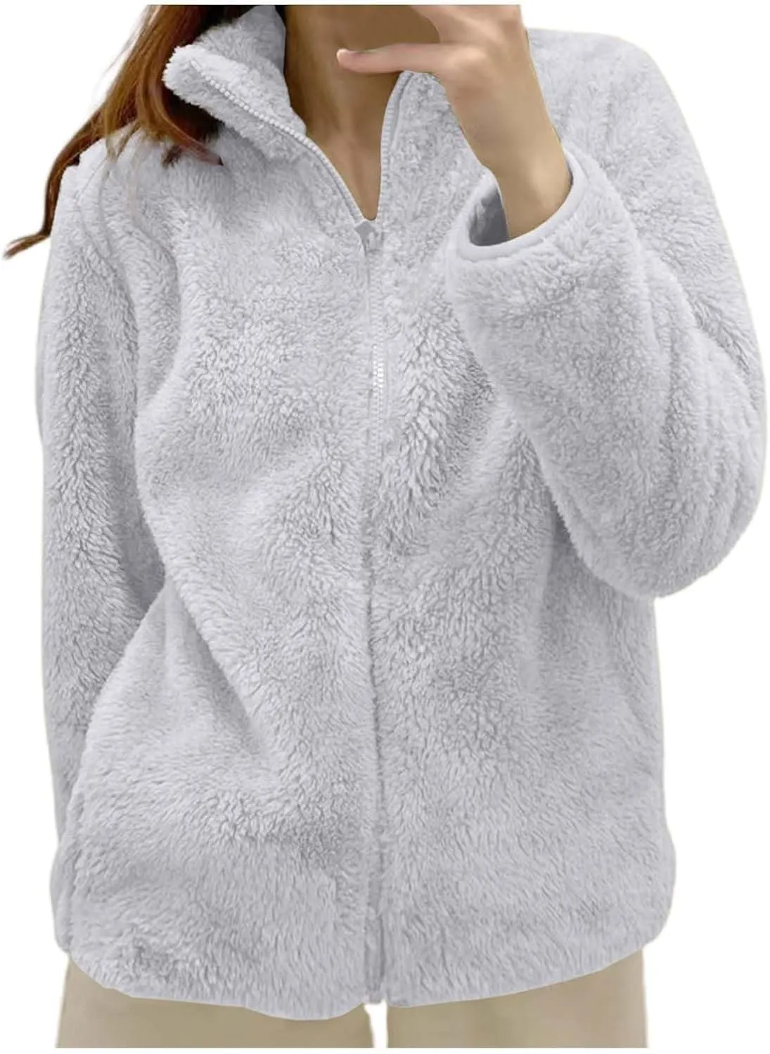 Sherpa Jacket Women Lightweight Fleece Zip Up Jackets Long Sleeve Cozy Soft Fluffy Fuzzy Sweater Coats with Pockets