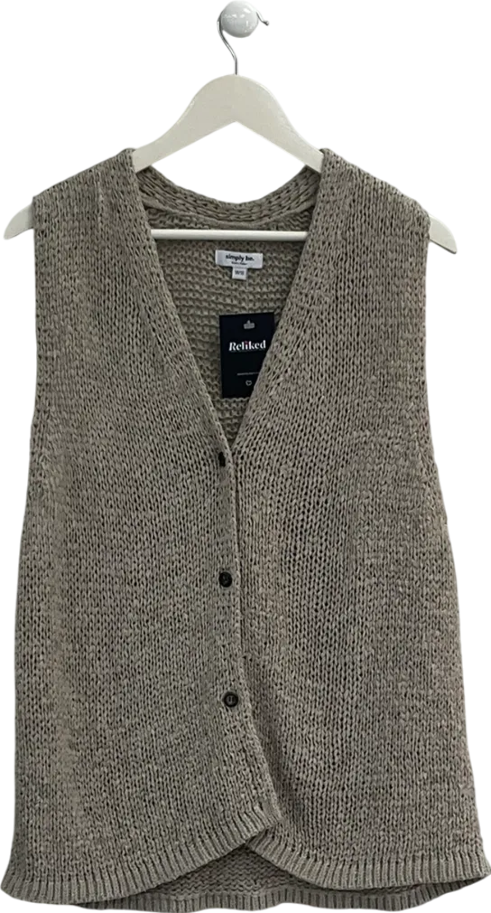 SimplyBe Beige Stone Chunky Tape Yarn Waistcoat UK 16
