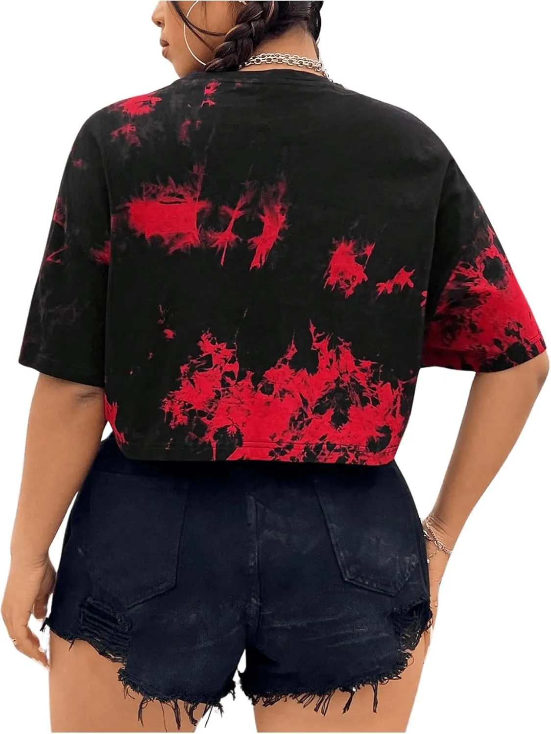 SOLY HUX Women's Plus Size T Shirt Tie Dye Skull Graphic Print Half Sleeve Tee Crop Tops