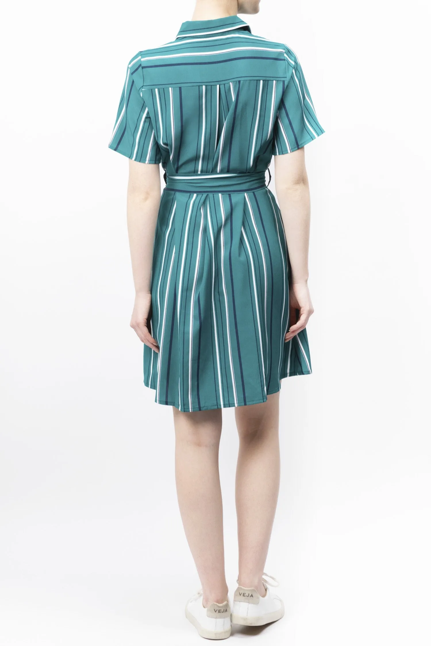Striped Tie-waist Shirt Dress