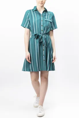 Striped Tie-waist Shirt Dress