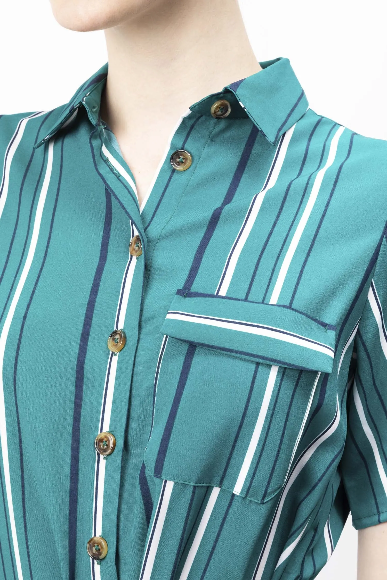 Striped Tie-waist Shirt Dress