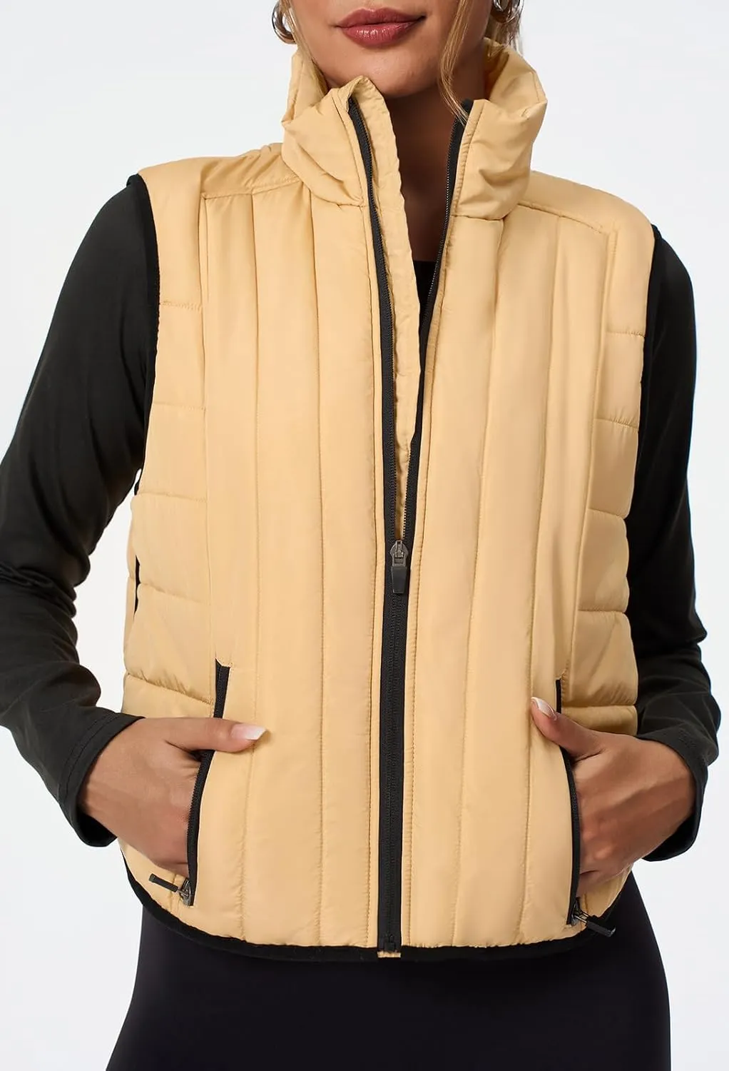 Tankaneo Womens Cropped Quilted Lightweight Vest Outerwear Running Sleeveless Jackets Zip Up Stand Collar Winter Coats