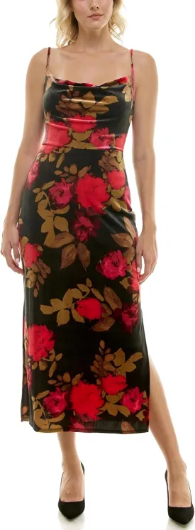 Taylor Women's Floral Velvet Spaghetti Strap Slip Midi Dress
