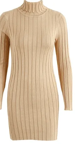 TURTLENECK RIBBED SWEATER DRESS