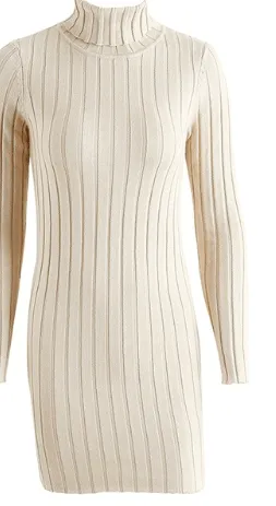 TURTLENECK RIBBED SWEATER DRESS