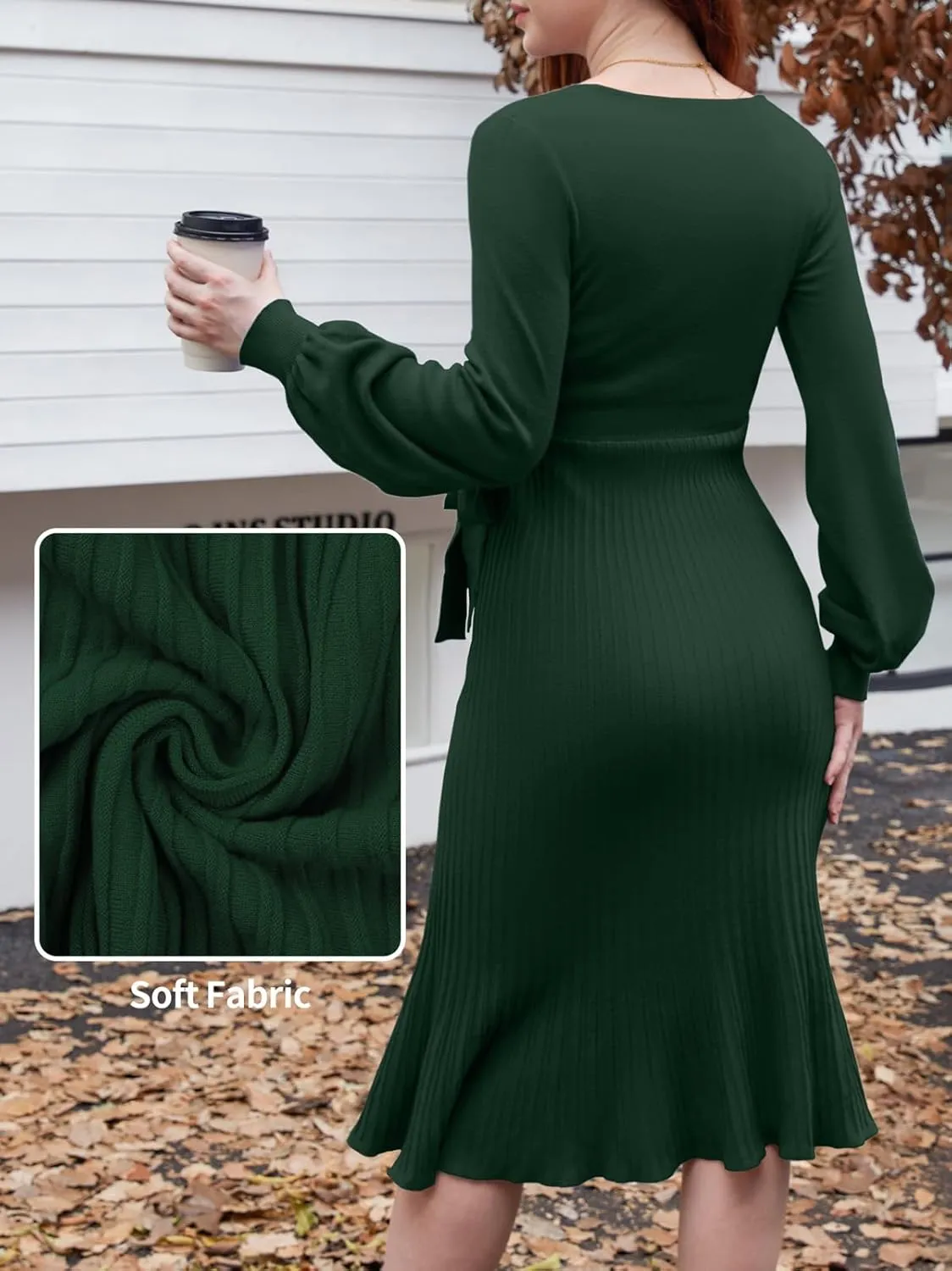 V FOR CITY Maternity Sweater Dress Women Spring Wrap V Neck Pleated A Line Waist with Belt Pregnancy Photoshoot Baby Shower