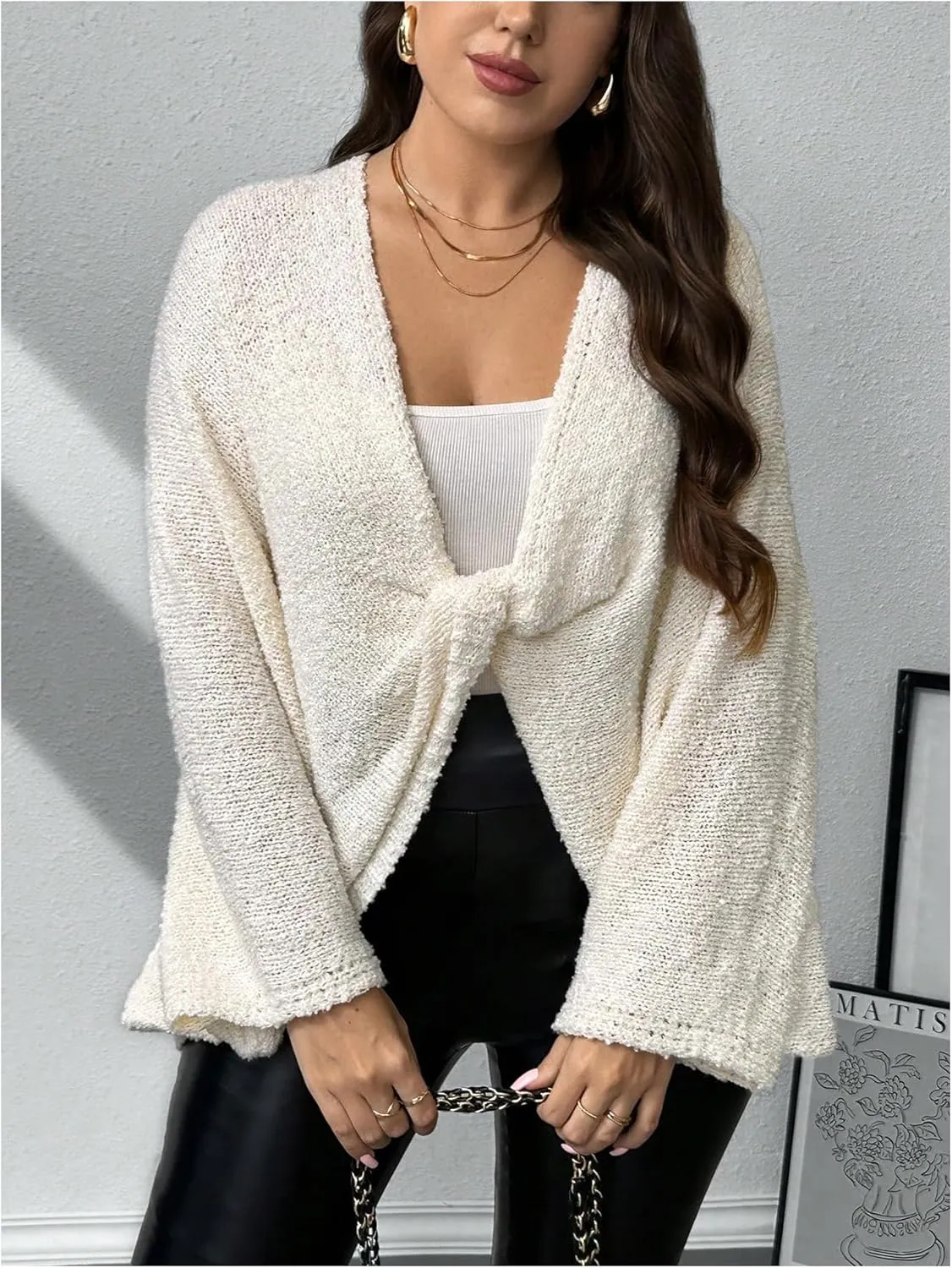 Verdusa Women's Plus Size Twist Knot Oversized Sweaters V Neck Long Sleeve Pullover Tops